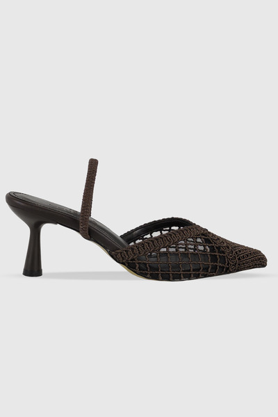 Modezya حذاء ديزي القهوة الدانتيل بأصابع مدببة ومرن من الخلف للنساء بكعب عالي