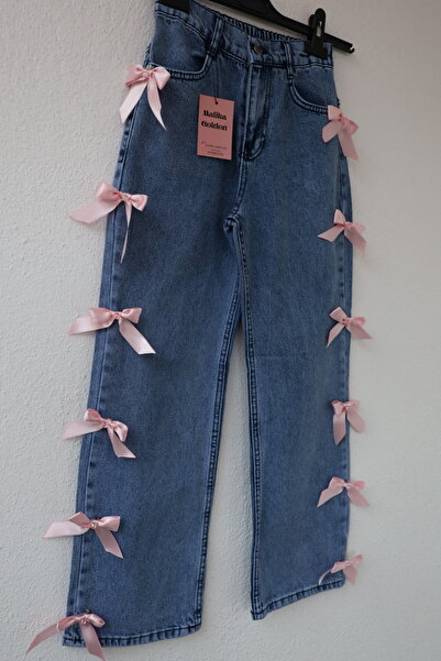 Malika Golden Pembe Kurdeleli Kız Çocuk Kot Pantolonu