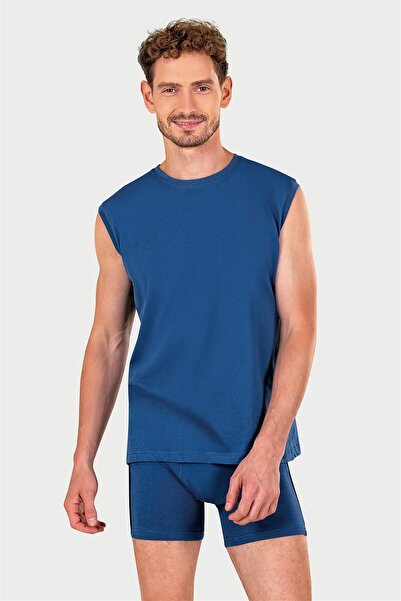 OBJE Men's Navy Blue Single Jersey Sleeveless Undershirt