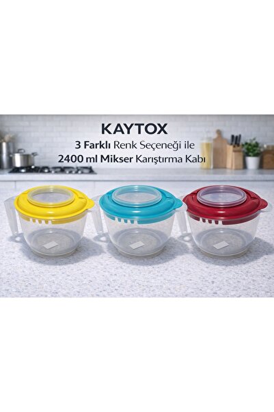KAYTOX RENKLİ KAPAKLI ŞEFFAF MİKSER KABI 2400ML PLASTİK