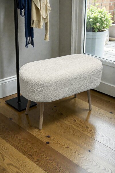 HCAtölye Ahşap Atölyesi Gürgen Ahşap Ayak Tedy Kumaş Oval Elips Pufidik Puf B...