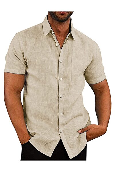 COOFANDY Ανδρικό Με κοντό μανίκι πουκάμισο, Αναπνεύσιμο, Λινό, μέγεθος S