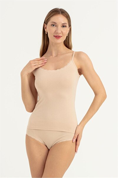 OBJE Kadın Ten Likra Cotton Önü Dantel Detay Atlet