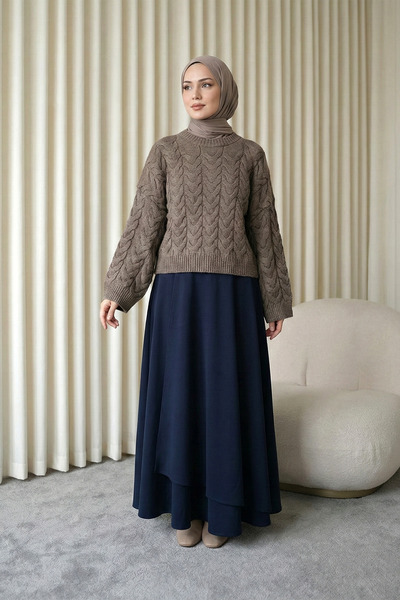 MODAQU Braided Casual Knitwear Sweater - Toprak