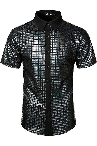 Jogal Ανδρικό πουκάμισο με παγιέτες, JOGAL, disco, πάρτι, εφαρμοστό, γιακάς μ...