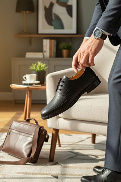 enoch Genuine Leather Black Orthopedic Lace-Up Stylish Classic Men's Shoes Da...