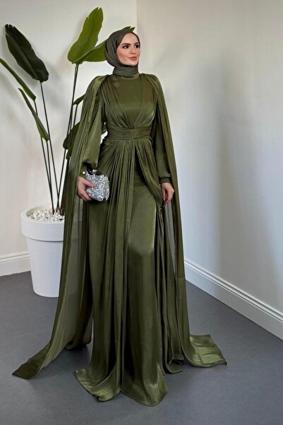 MERVEN AKYÜZ Olivera Pelerinli Janjan Abiye Haki