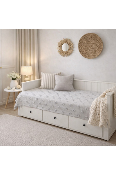 lusso stile Husă de pat cu model pompon, gri argintiu, 130x250