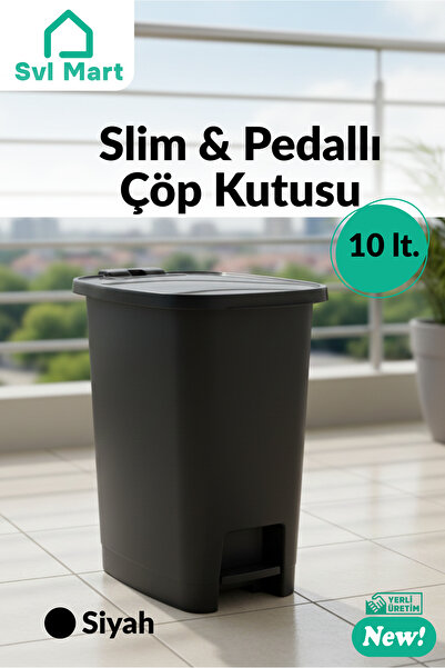 SVL MART 10 Litre Slim & Pedallı Plastik Çöp Kovası Çöp Kutusu İç Kovasız Sistem