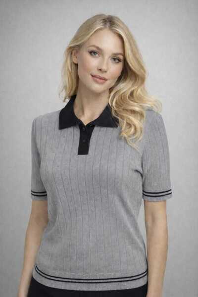 ATE ÖZGÜNEŞ TRİKO TEKSTİL Women's Polo Collar Knitwear T-Shirt