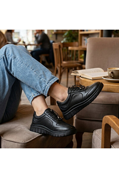 Derimoda Pantofi sport negri casual din piele naturală pentru femei