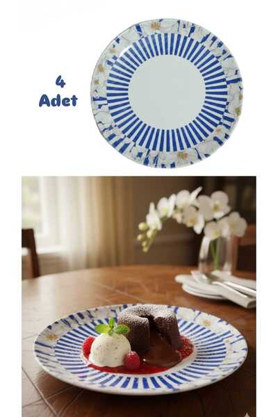 ÇEÇEN HOME Set of 4 Round Patterned Porcelain Dessert Plates, Porcelain Cake ...