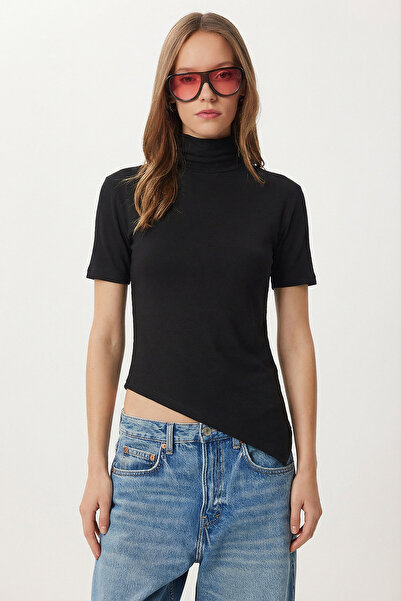 Lovelyİstanbul Turtleneck Asymmetrical Knitted Blouse Lmc0090 Black