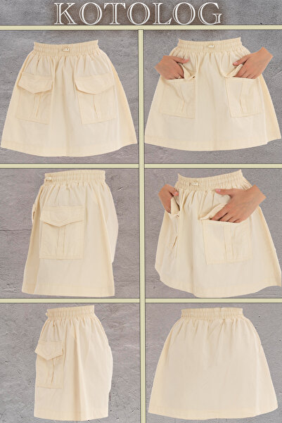 KOTOLOG Women's Pocketed Elastic Waist Casual Mini Skirt