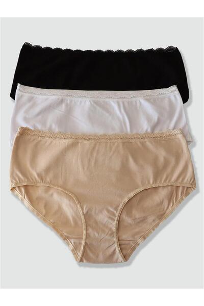 OBJE Kadın Karışık Renk 3'lü Battal Dantelli Külot