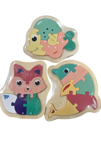 OEM Set of 3 Wooden Puzzles for Children – Colorful Animals, Dolphin, Cat and...