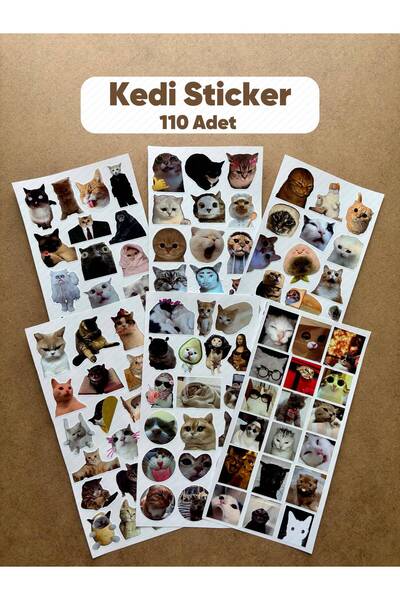 hdsticker 110 Adet Komik Kedi Temalı Sticker Seti Planner, Ajanda, Laptop Uyu...
