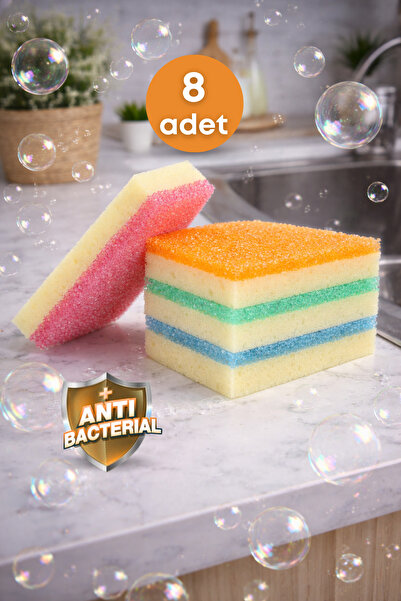 grimorlife 8 Li Yüksek Köpük Etkili Esnek Dokulu Bulaşık Süngeri -Dayanıklı M...