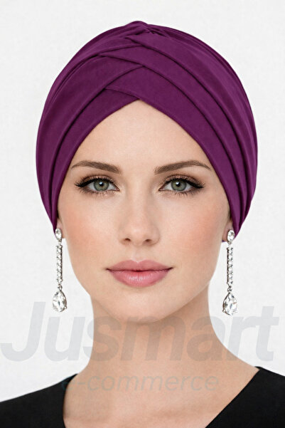 Jusmart Plum Cross 3-Stripes Hijab Cap ◆   Anti-Slip Design ◆   Daily and Lon...