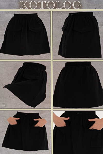 KOTOLOG Women's Pocketed Elastic Waist Casual Mini Skirt