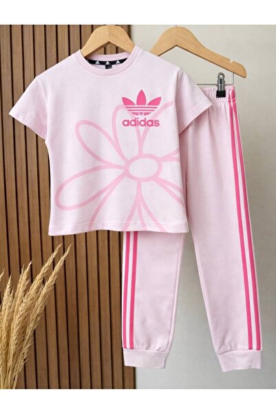 Alvadonna Set dublu pentru fete, cu flori și dungi laterale