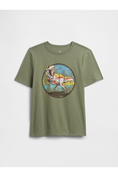 GAP Erkek Çocuk Haki Grafik Baskılı T-Shirt