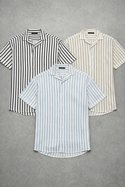 legends butik Erkek 3’lü Çizgili Kısa Kollu Gömlek Seti – Yazlık, Rahat Kesim...