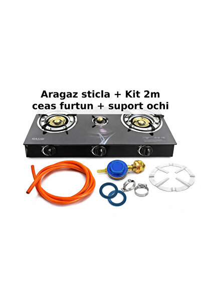 BESSE Glass Stove with 3 Burners, GPL Gas Supply