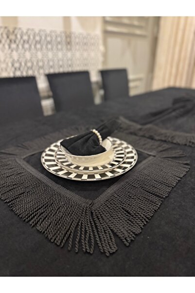 AYDINDOKUMA Amerikan servis Supla Püsküllü Siyah Peçete