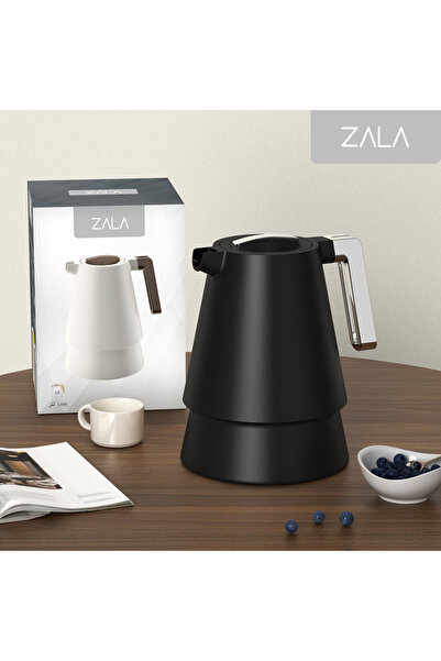 ZALA Modern Black 1 Liter Thermos Flask with Silver Coated Handle – Glass Lin...
