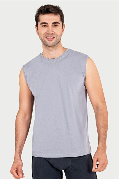 OBJE Men's Gray Single Jersey Sleeveless Undershirt