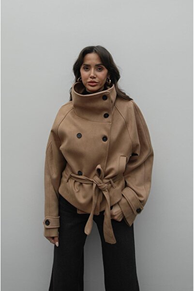 Havoş Mink Sams High Collar Belted Suede Jacket