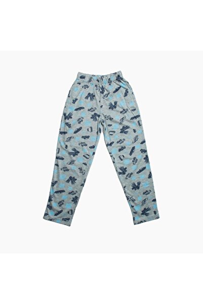 OBJE Boy's Gray Car Patterned Combed Cotton Long Bottoms