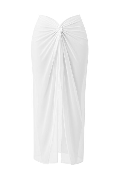 OBJE Kadın Beyaz Uzun Yırtmaçlı Pareo