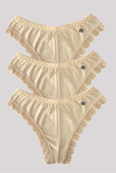 OBJE Kadın Ten Dantelli Brazilian 3'lü Külot