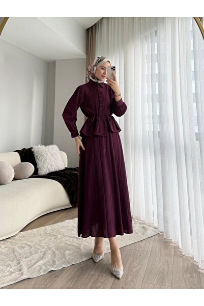 RFK Butik Kadın Melinda Begonya Kumaş Etekli Ikili Takım - Bordo