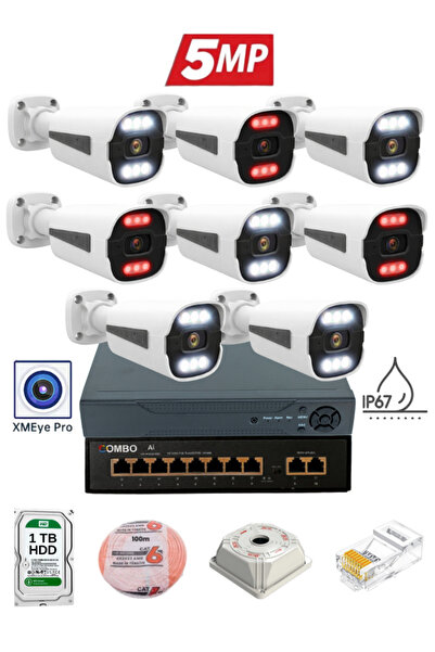 UMSN 8'li IP Güvenlik Kamera Seti - 5MP Dış Mekan Kamera - 3.6mm - 8+2 PoE - ...