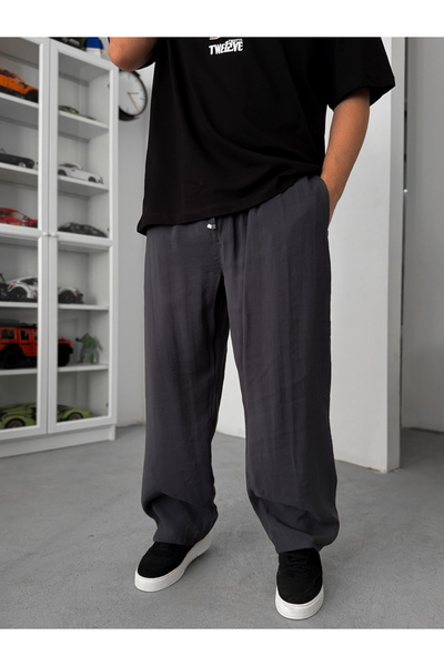 BYBASICMAN Pantaloni largi subțiri din țesătură Tensel antracit KE-1200