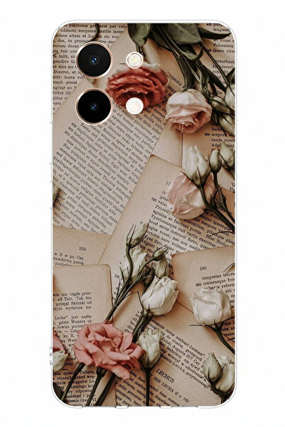 TechTree حافظة سيليكون مطبوعة بتصميم ورود الصحف القديمة المتوافقة مع هاتف Viv...