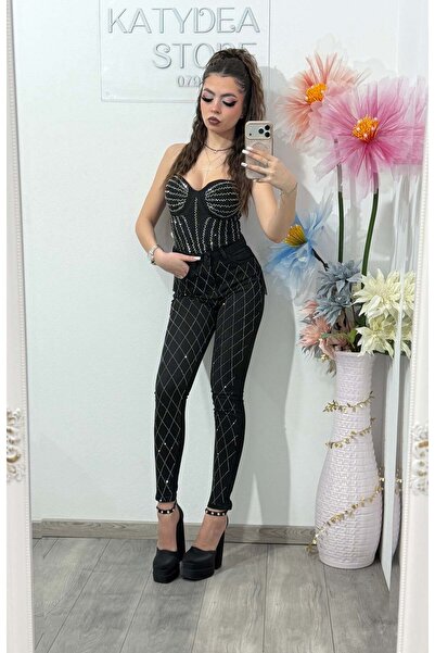 KATYDEA STORE Black Skinny Jeans with Crystals MARA