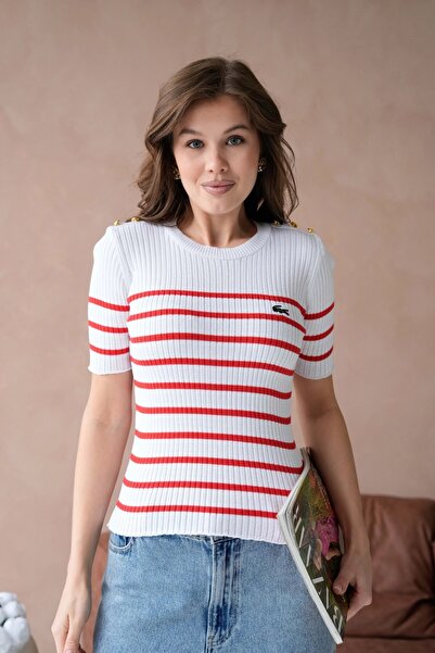 Park Karon Women's Crew Neck Sweater with Button Detail on Shoulders, Sim Fit...