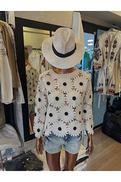 Sosyete Kaplumbağa بلوزة سوزيني محبوكة بنمط ديزي بأكمام طويلة