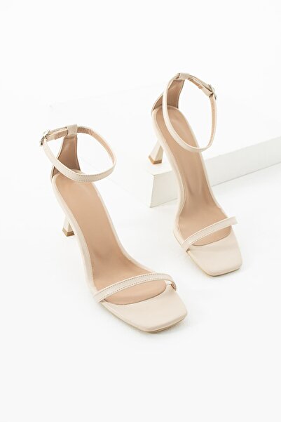 diclepolat Women's Single Strap Ankle Strap Heeled Sandals Cerona Beige