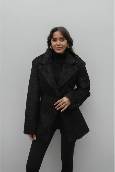 Havoş Black Fleece Single Button Jacket