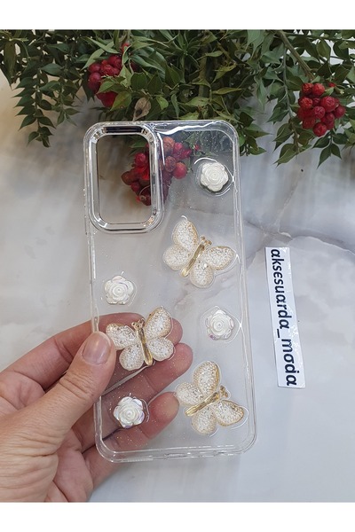 ZB Aksesuarda Moda SAMSUNG GALAXY A25 Uyumlu Kelebekli Simli Şeffaf Kılıf