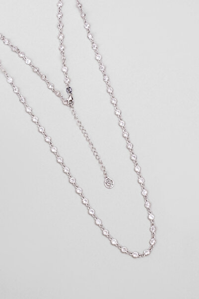 So CHIC... Minimal Işıltı 18 Ayar Beyaz Altın Kaplama 65 Cm Gümüş Kolye