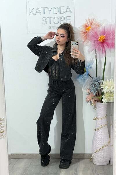 KATYDEA STORE Wide Leg Jeans with Rhinestones Xonia