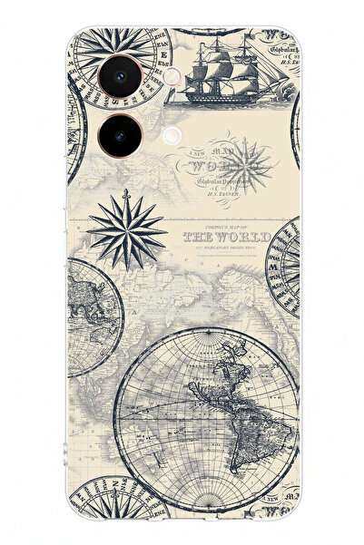 TechTree حافظة سيليكون مطبوعة بخريطة العالم القديمة وبوصلة متوافقة مع هاتف Vi...