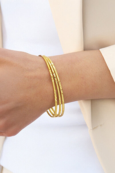 Silmaril Store 3’lü Ajda Bilezik Altın Kaplama Paslanmaz Çelik - Düz Kalın / ...