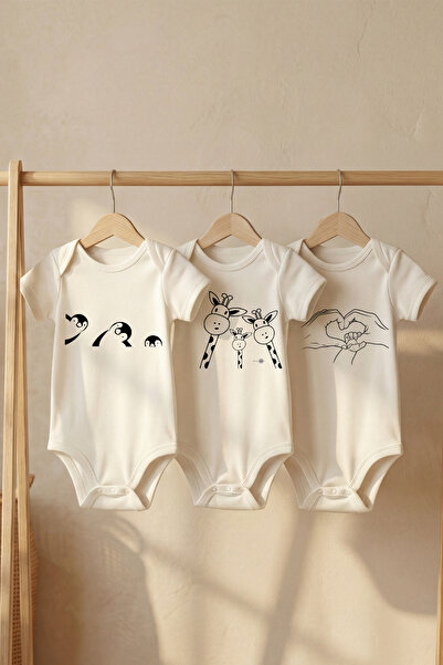 LilJoy Organic 100% Cotton Animal Figure Printed Short Sleeve Baby Bodysuit w...